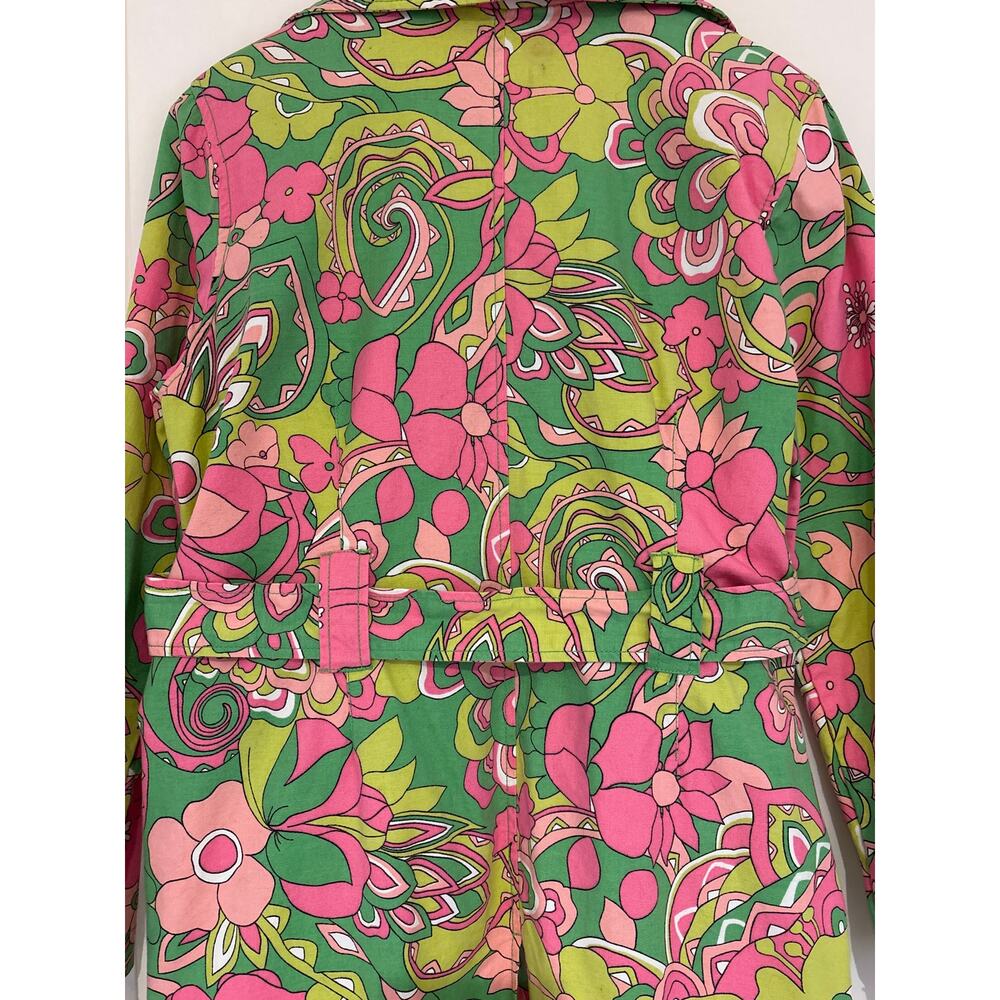 PAPPAGALLO Vintage Retro Spring Floral Pink Green Double Breasted Trench Coat 14 - Picture 7 of 8